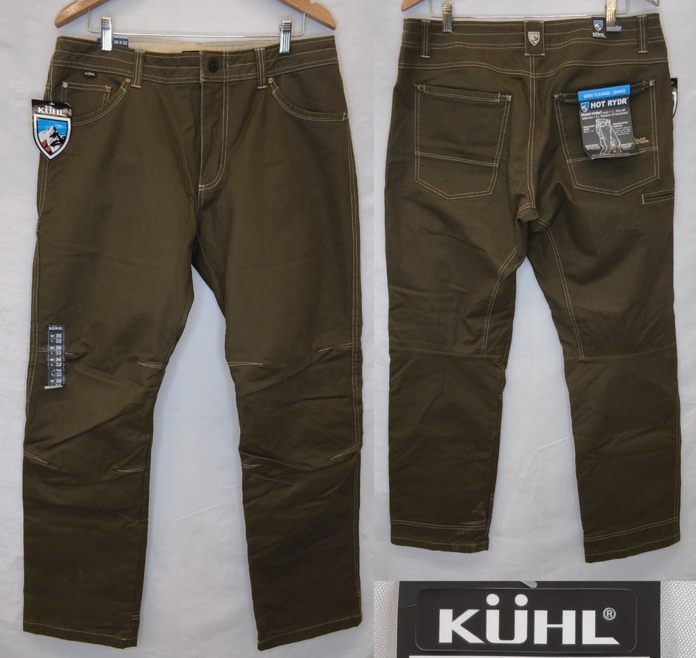 Kuhl Hot Rydr Flannel Lined Pants Men's 36" x 32" Brown New With Tags #W5478